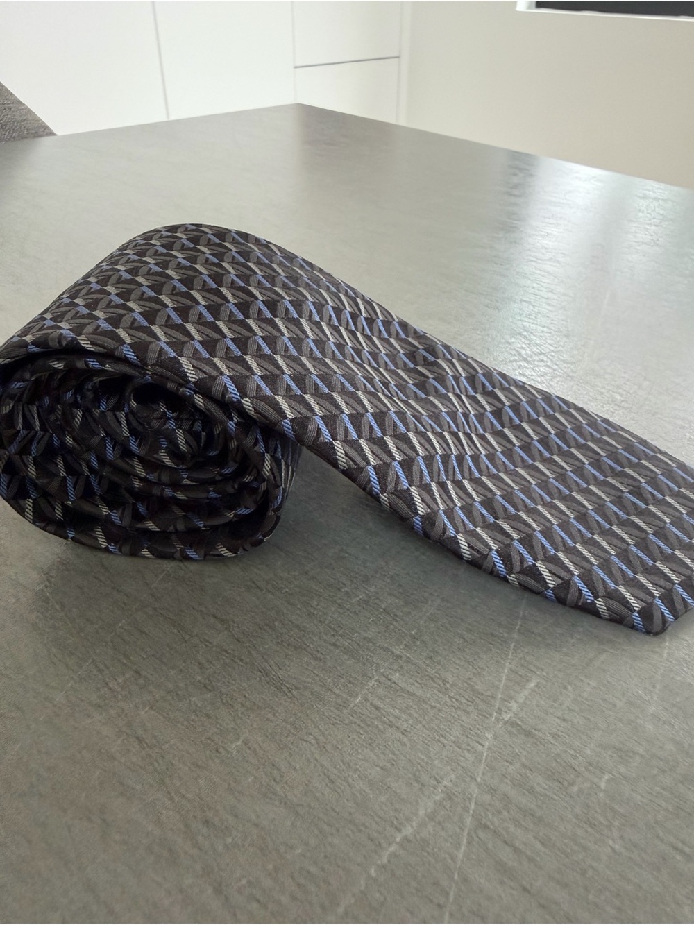 Canali Brown/Black and Blue Geometric Silk Tie